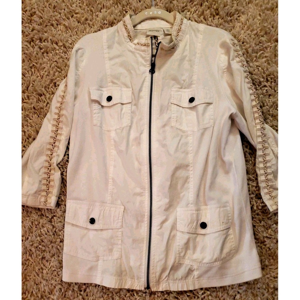 Chico's Zenergy Alabaster Lace Trim Jacket White Zip Up Lightweight Chicos 1 (8)